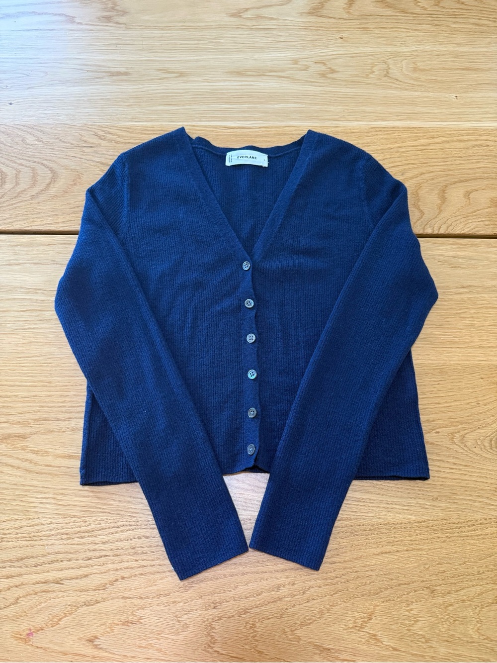 NWOT Everlane Navy V-Neck Button Cardigan Sweater Merino Wool Large